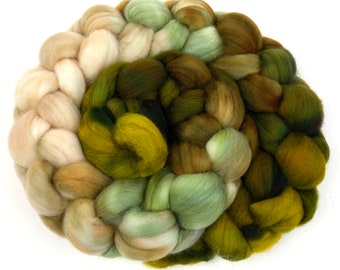 Willow MG - Lana peinada teñida a mano de 4 oz, degradado reflejado, mecha, fibra de hilado, hilado a mano, fieltrado, degradado reflejado
