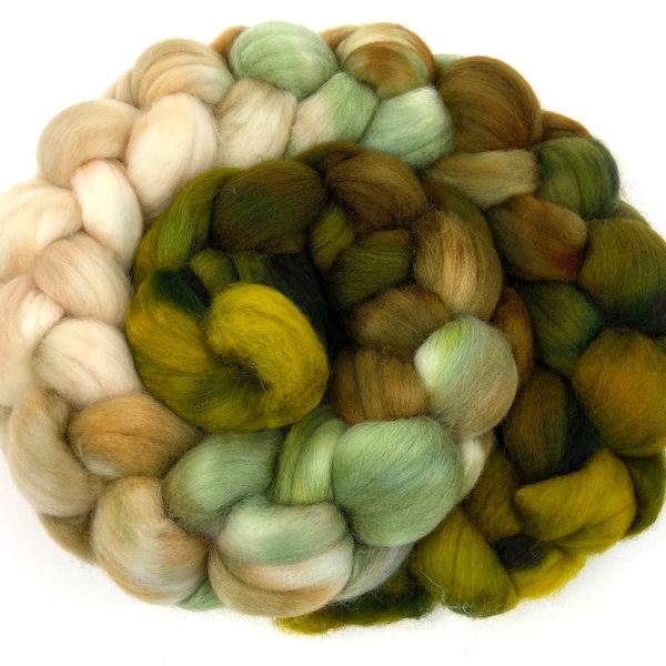 Willow MG - Lana peinada teñida a mano de 4 oz, degradado reflejado, mecha, fibra de hilado, hilado a mano, fieltrado, degradado reflejado