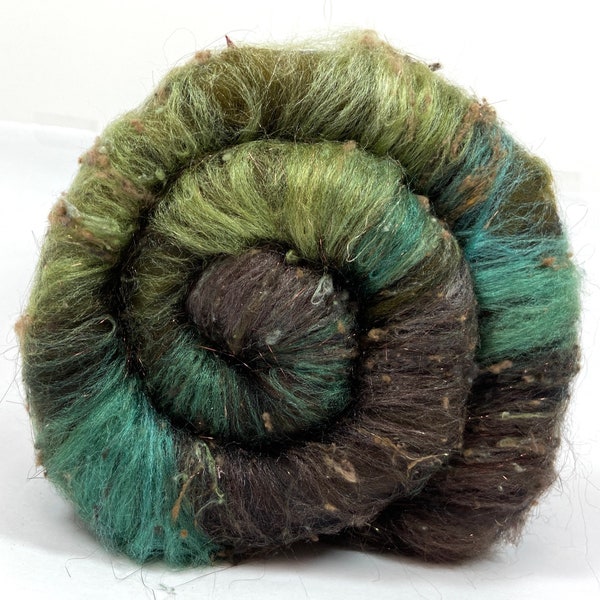 Peat Bog Batt 0511-02 - 2.8 oz Falkland Merino wool, silk, noils, spinning fiber, handspinning, nuno, felting wool, weaving