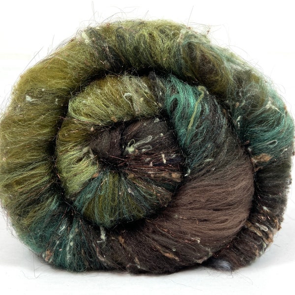 Peat Bog Batt 0511-01 - 3 oz Falkland Merino wool, silk, noils, spinning fiber, handspinning, nuno, felting wool, weaving