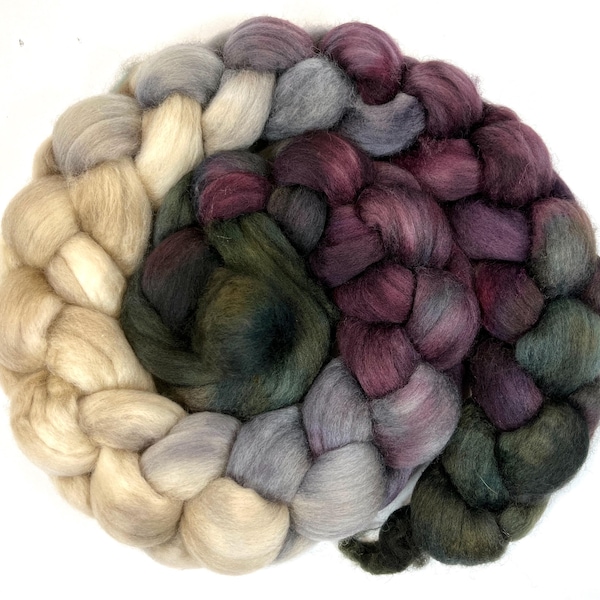 Morning Fog MG - 4 oz hand painted wool combed top, roving, spinning fiber, handspinning, nuno felting, spinning supplies, weaving