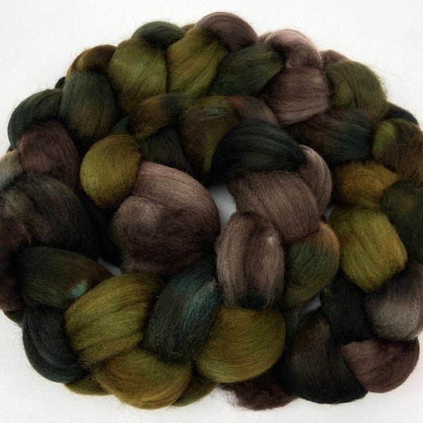 Peat Bog SC - 4 oz hand painted wool combed top, roving, spinning fiber, handspinning, felting, weaving, nunofelting, doll making, dreads