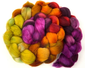 Curried Beets MG - 4 oz hand painted wool combed top, roving, spinning fiber, handspinning, nuno felting, spinning supplies