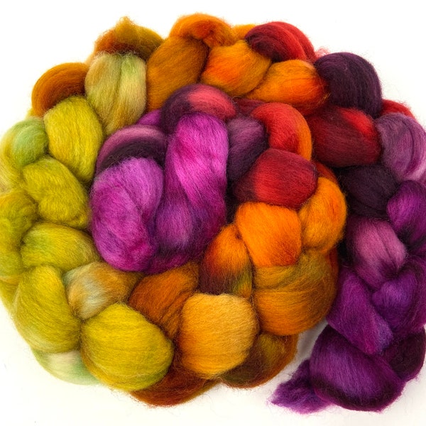 Curried Beets MG - 4 oz hand painted wool combed top, roving, spinning fiber, handspinning, nuno felting, spinning supplies