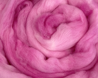 Carnation Pink - 2 oz hand dyed semisolid wool top, Polwarth, BFL, Targhee or Merino, felting, spinning, weaving