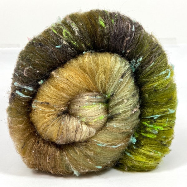 Willow Gradient Batt 0511-04 - 2.7 oz Polwarth wool, silk, noils, spinning fiber, handspinning, nuno, felting wool, weaving