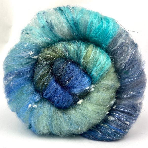 Cool River Batt 0226-02 - 2.6 oz Polwarth wool, silk, noils, spinning fiber, handspinning, nuno, felting wool, weaving