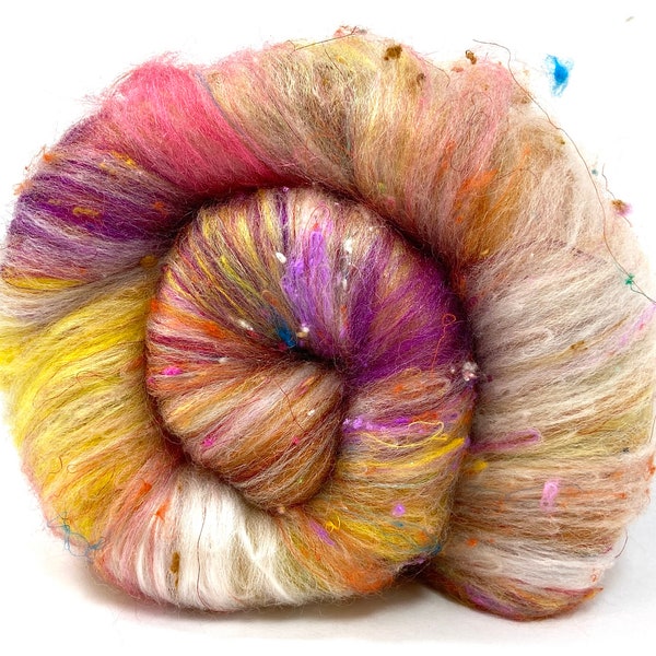 Kitchen Sink Batt 0509-01 - 3.8 oz Polwarth wool, silk, noils, spinning fiber, handspinning, nuno, felting wool, weaving