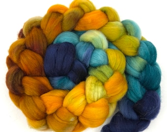 Quackery MG - 4 oz hand painted wool combed top, roving, spinning fiber, handspinning, nuno felting, spinning supplies