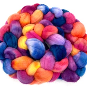 Big Sky Sunset SC - 4 oz hand painted wool combed top, roving, spinning fiber, handspinning, felting