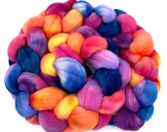 Big Sky Sunset SC - 4 oz hand painted wool combed top, roving, spinning fiber, handspinning, felting