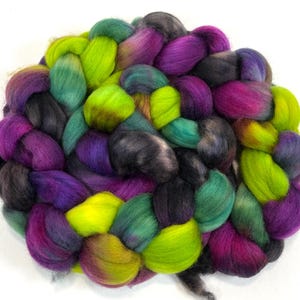 Frankenstein&#39;s Monster SC - 4 oz hand painted wool combed top, roving, spinning fiber, nuno felting, spinning supplies, weaving, dreads