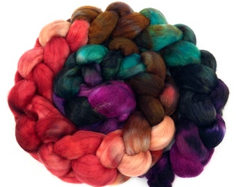 Superstar MG - 4 oz hand painted wool combed top, roving, spinning fiber, handspinning, nuno felting, spinning supplies