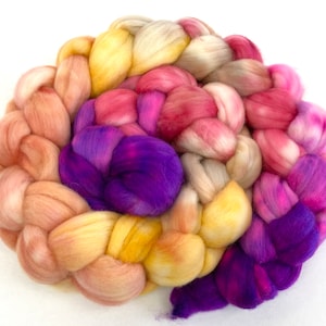 Ode to Joy MG - 4 oz hand painted wool combed top, roving, spinning fiber, handspinning, nuno felting, spinning supplies