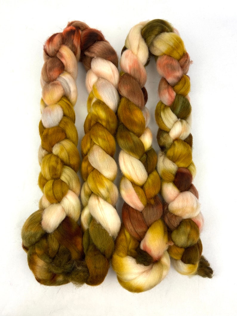 Chicken Of The Woods SC 4 oz hand painted wool combed top, roving, spinning fiber, handspinning, nuno felting, spinning supplies, weaving image 4
