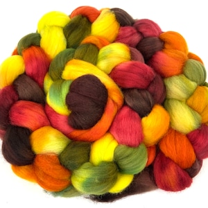 Changing Leaves SC - 4 oz hand painted wool combed top, roving, spinning fiber, handspinning, weaving, felting, needle felting