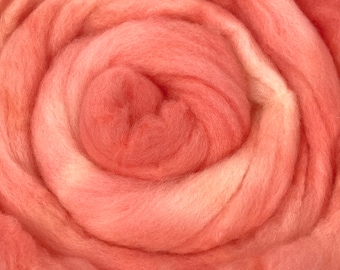 Coral - 2 oz repeatable semisolid wool top, Polwarth, Merino, Targhee, BFL, Falkland, felting, spinning, weaving