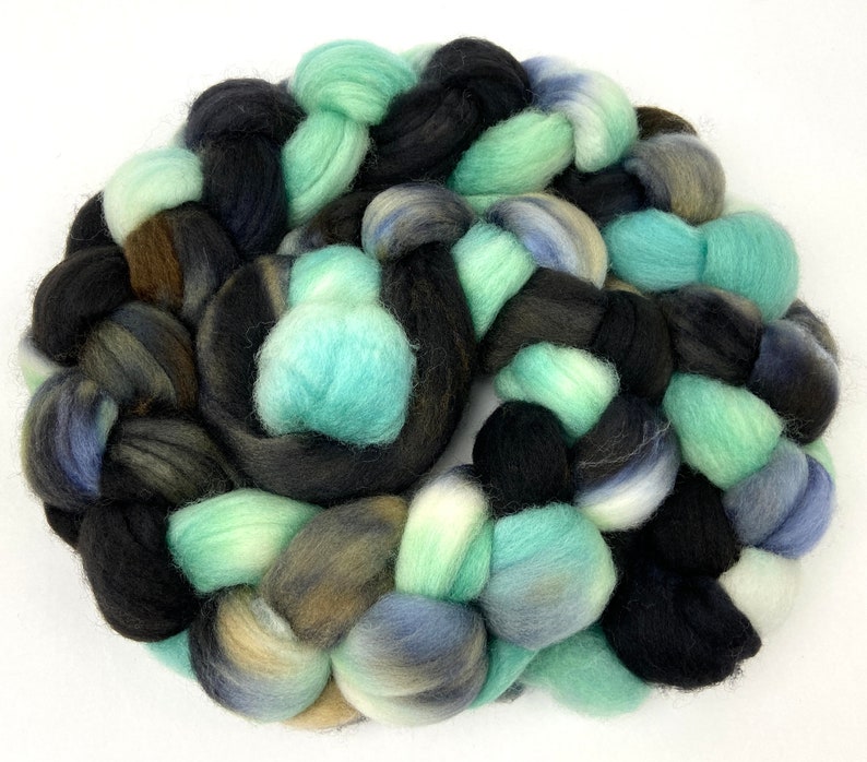 Mint Twist 4 oz Falkland Merino wool combed top, roving, spinning fiber, handspinning, felting, weaving image 1