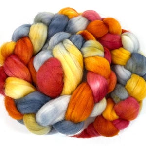 Firebrand SC - 4 oz hand painted wool combed top, roving, spinning fiber, handspinning, nuno felting, spinning supplies, weaving