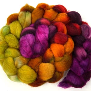 Curried Beets MG - 4 oz hand painted wool combed top, roving, spinning fiber, handspinning, nuno felting, spinning supplies