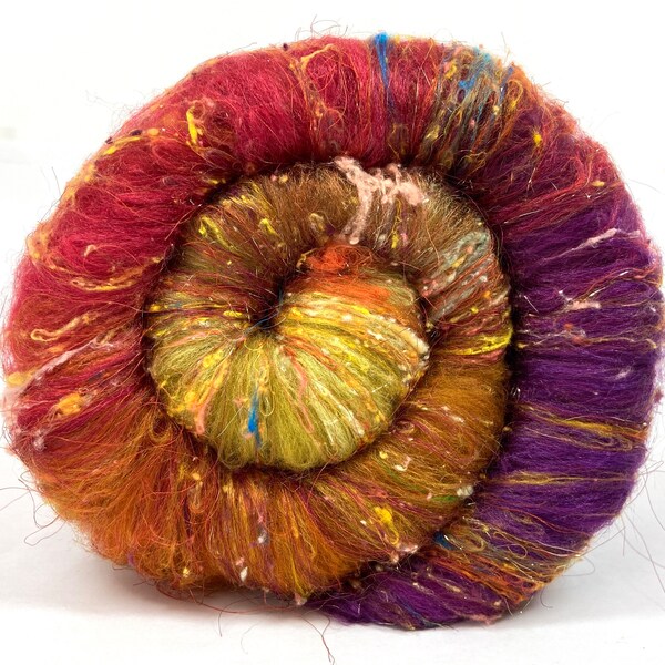 Curried Beets Gradient Batt 0509-09 - 2.7 oz Polwarth wool, silk, noils, spinning fiber, handspinning, nuno, felting wool, weaving