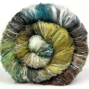 Mussels Batt 0216-03 - 2.7 oz Falkland Merino wool, silk, noils, spinning fiber, handspinning, nuno, felting wool, weaving