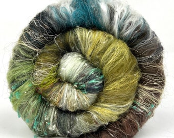 Mussels Batt 0216-03 - 2.7 oz Falkland Merino wool, silk, noils, spinning fiber, handspinning, nuno, felting wool, weaving