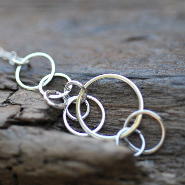 Sterling Silver 9-Link Necklace . Sterling Silver Circle Circlet Interlock Links Unique Pendant Jewelry Gift