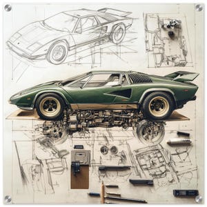 Lamborghini Glass Wall Art | Lamborghini BluePrint Wall Art | Lamborghini Car Lovers Gifts