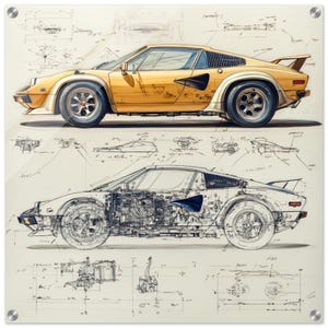 Lamborghini Glass Wall Art | Lamborghini Blueprint Wall Art | Car Lovers Gifts