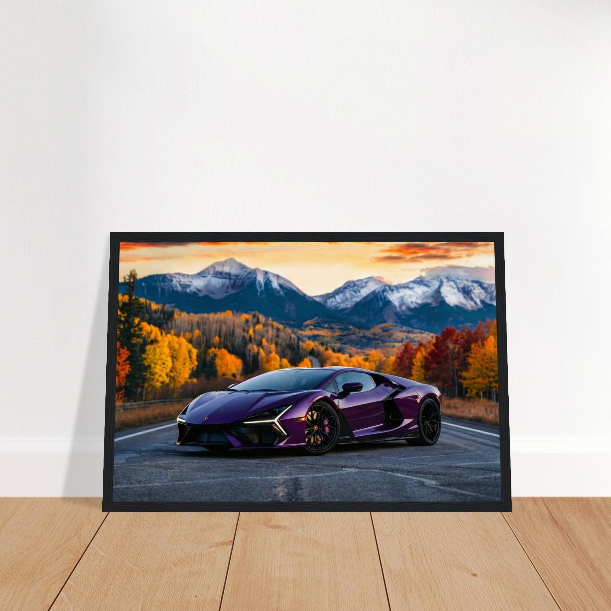 Lamborghini Revuelto Wall Art | Purple Supercar Mountain Print