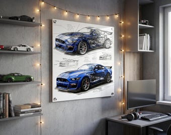 Plakat ścienny Ford Mustang Shelby GT500 | Plakat z przekrojem amerykańskiego muscle cara | Dekoracja garażu Shelby | Prezent dla Mustanga