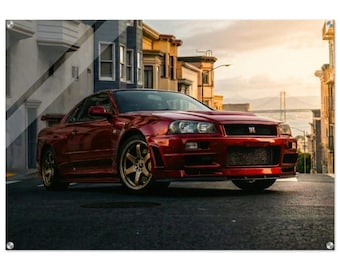 Nissan Skyline GT-R R34 Wall Art | JDM Legend Print | Japanese Sports Car Poster | Garage Man Cave Decor | Car Guy Gift