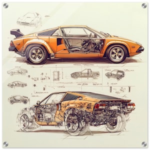 Lamborghini Glass Wall Art | Lamborghini Blueprint Wall Art | Car Lovers Gifts