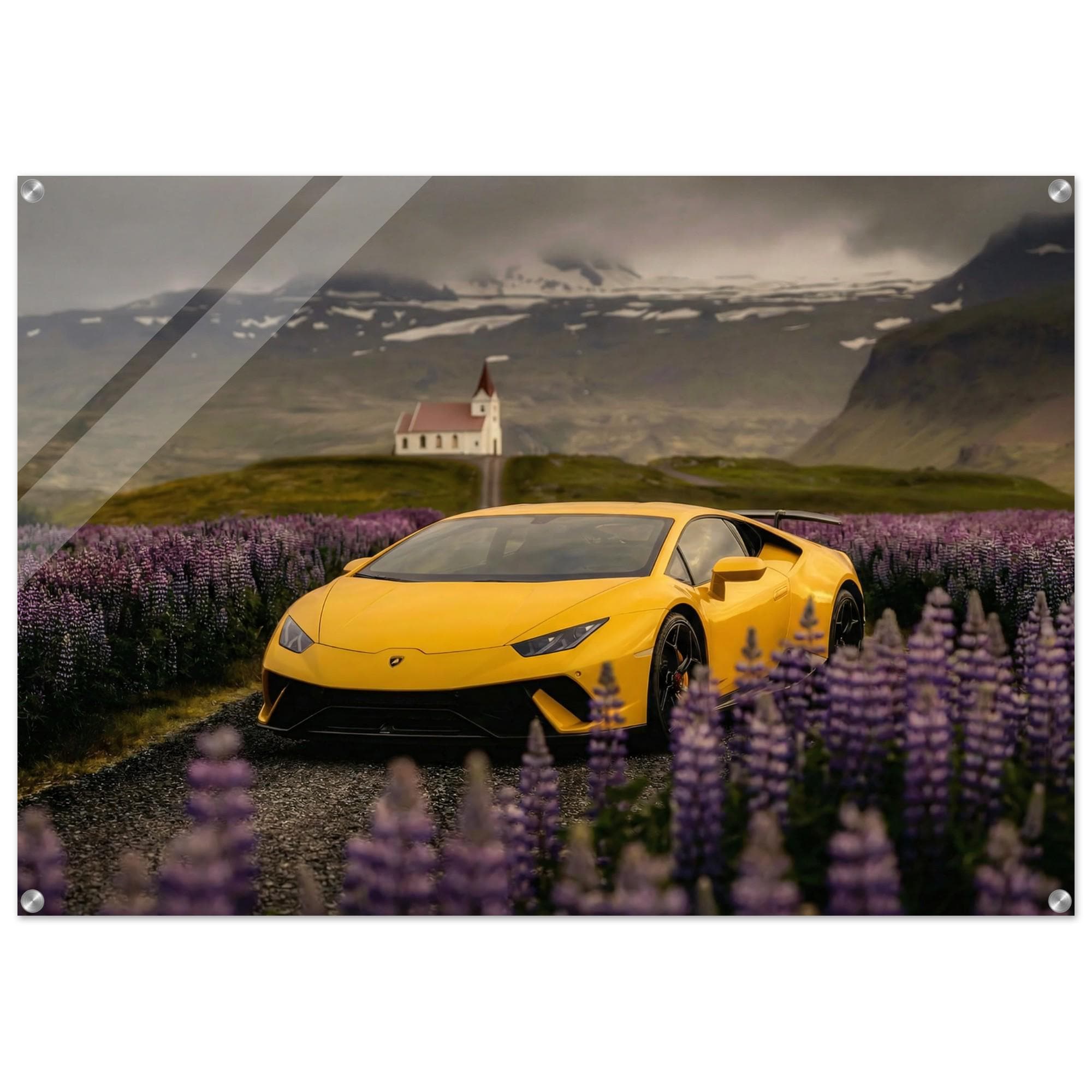 Lamborghini Huracan Wall Art | Yellow Supercar Iceland Photography