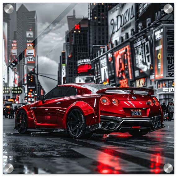 Nissan GTR R35 Acrylic Wall Art, Red Nissan Skyline Print, Car