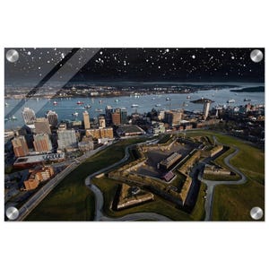 Quadro con panorama di Halifax / Stampa di paesaggio urbano notturno / Poster del porto di Citadel / Decorazione della Nuova Scozia / Regalo per chi visita Halifax
