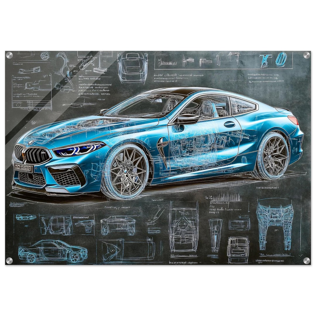 BMW M8 Blueprint Wall Art | BMW Technical Drawing Print | Blueprint ...