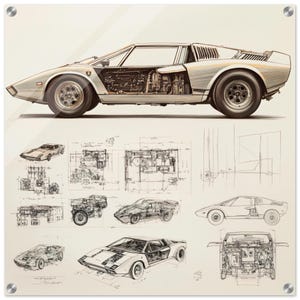 Lamborghini Glass Wall Art | Lamborghini BluePrint Wall Art | Lamborghini Car Lovers Gifts