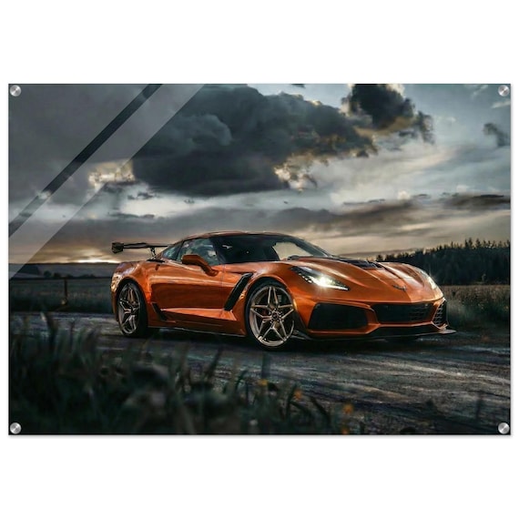 CORVETTE アートポスター Corvette C7 ZR1 Wall Art | Orange Corvette Photo Art Print | Last