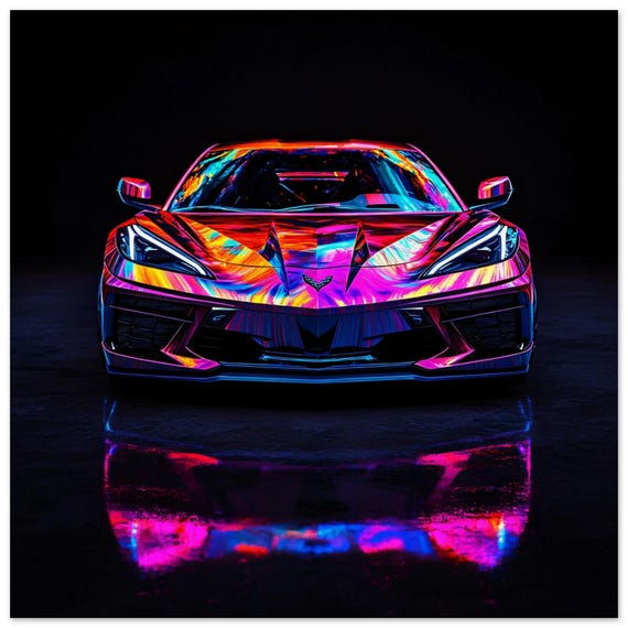 超レア希少★CORVETTE★コルベット ★マニア★ポスターアート★額パネル★ Corvette Wall Art | Rainbow Holographic Print | American Sports