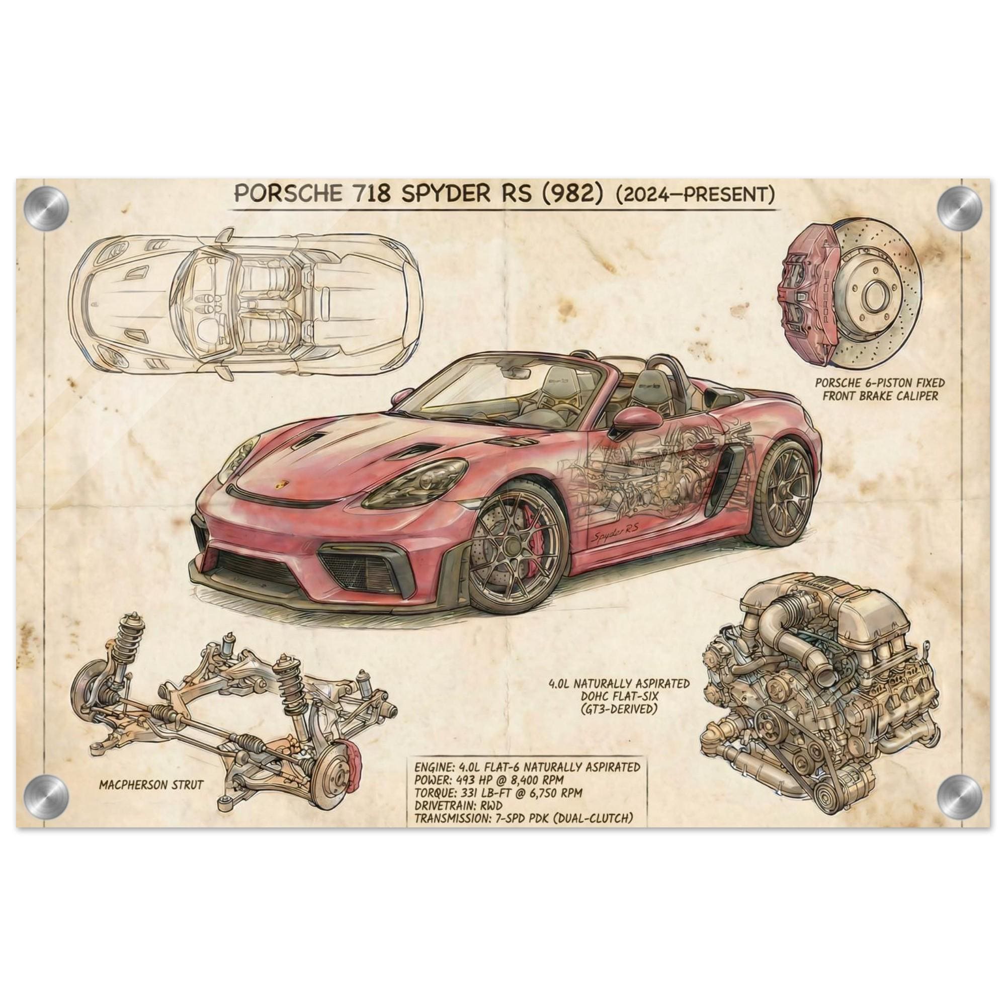 Porsche 718 Spyder RS Blueprint Art Wall Art | Porsche Technical