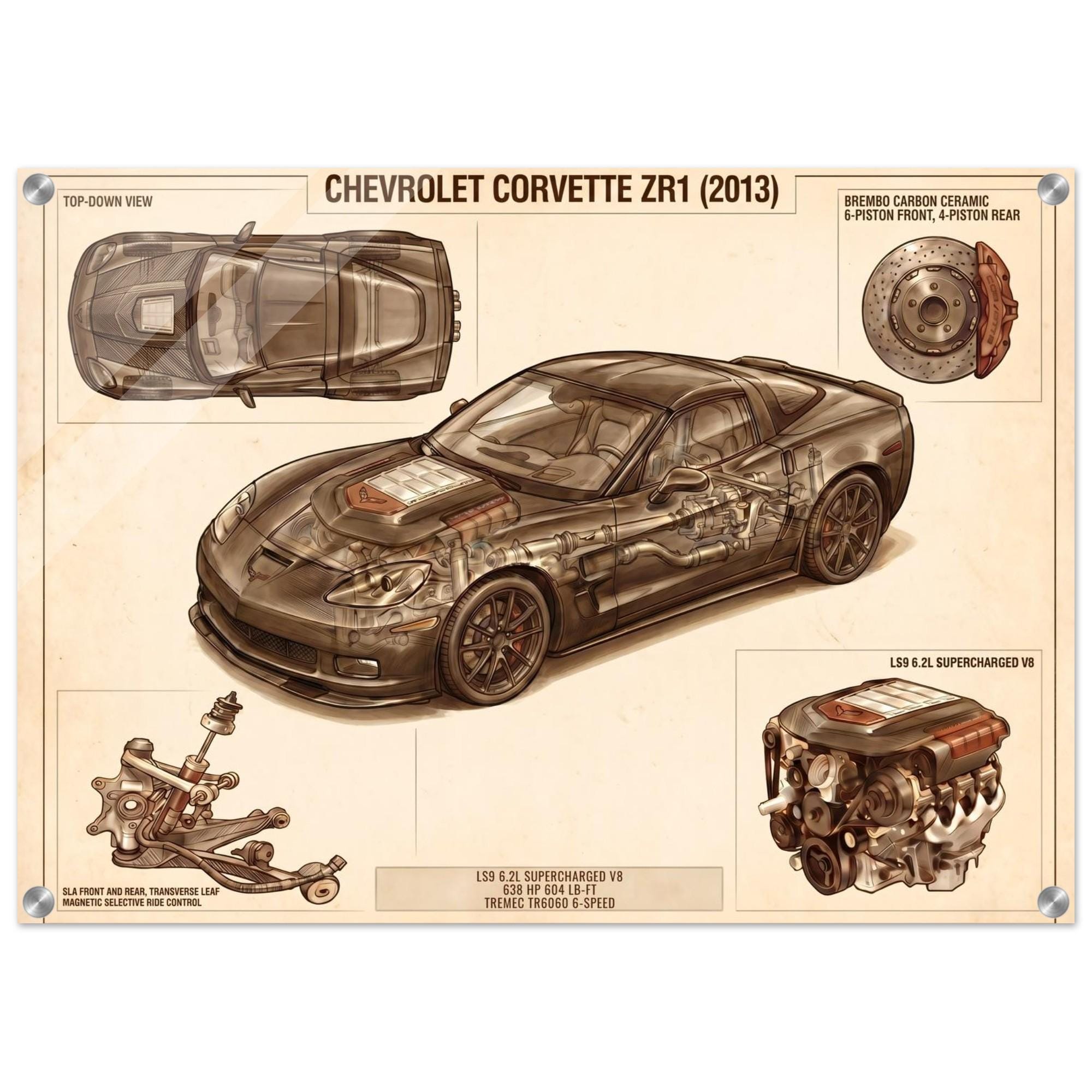 2013 Corvette ZR1 Wall Art | C6 ZR1 Blueprint Print | LS9 V8
