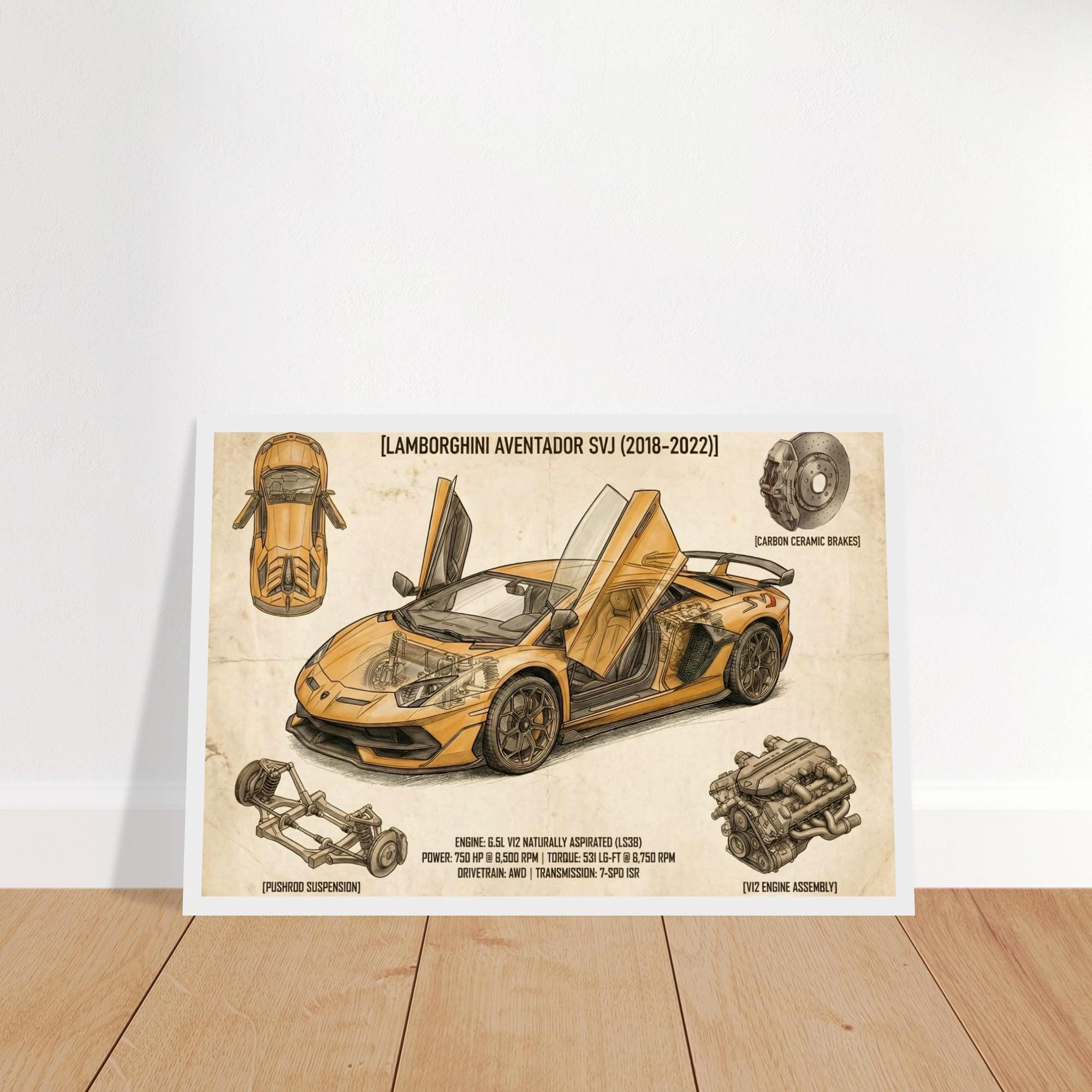 Lamborghini Aventador SVJ Blueprint Wall Art | V12 Supercar