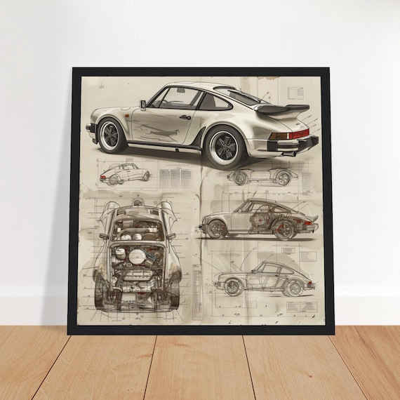 ポルシェ911設計図ウォールアート｜ビンテージカットアウェイ図面