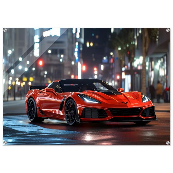 Corvette ZR1 Wall Art | C7 ZR1 Night City Print | Chevy Corvette