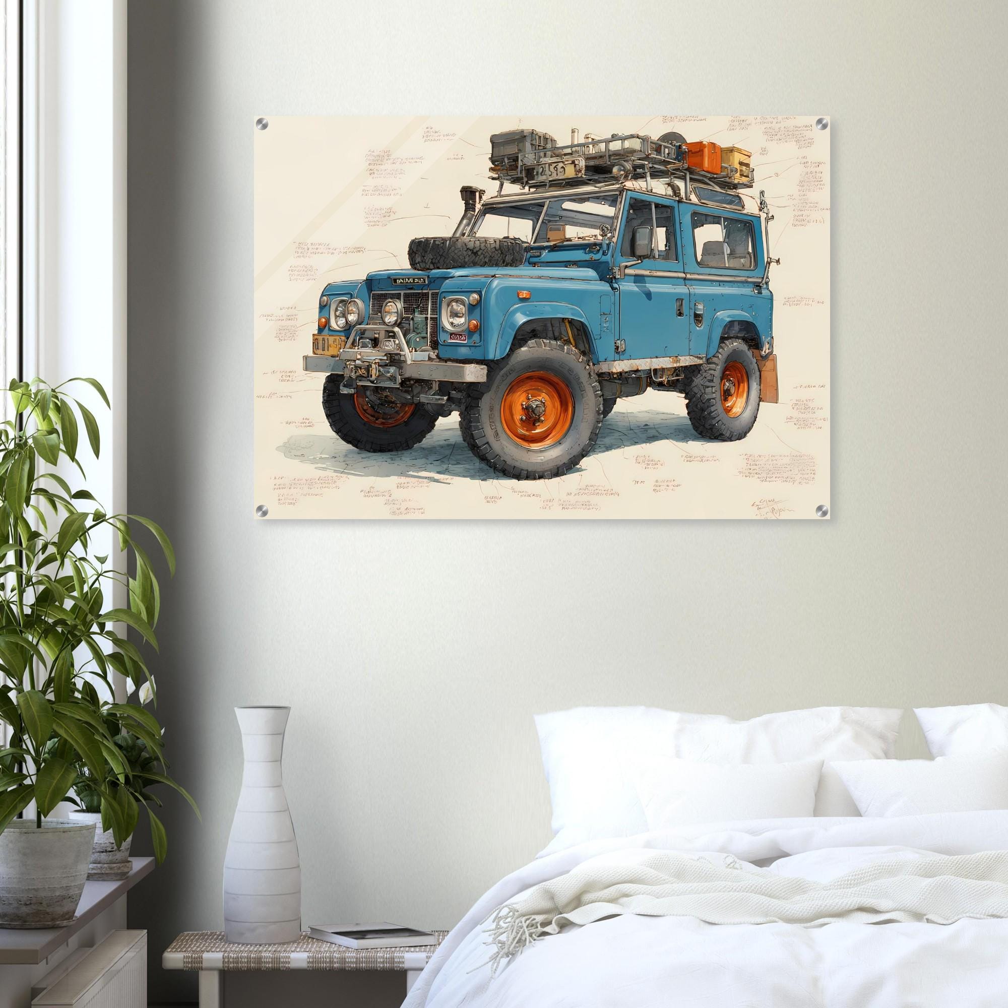 1995 Land Rover Defender Wall Art – Expedition Sketch Blueprint Style ...
