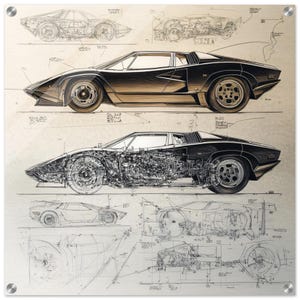Lamborghini Glass Wall Art | Lamborghini BluePrint Wall Art | Lamborghini Car Lovers Gifts