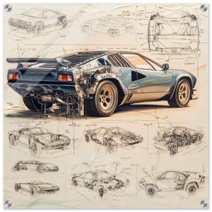 Lamborghini Glass Wall Art | Lamborghini Blueprint Wall Art | Car Lovers Gifts