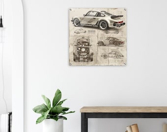 Porsche 911 Wall Art – Acrylic Glass Print, Blueprint Decor, Car Enthusiast Gift, Modern Automotive Art, Garage or Office Wall Decor